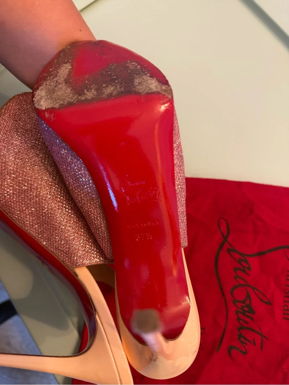 Christian Louboutin Sparkling Pink Peep-Toe Slingback Heels